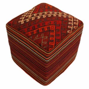 Authentic Persian Kilim Ottoman Pouf – Square Red Kilim