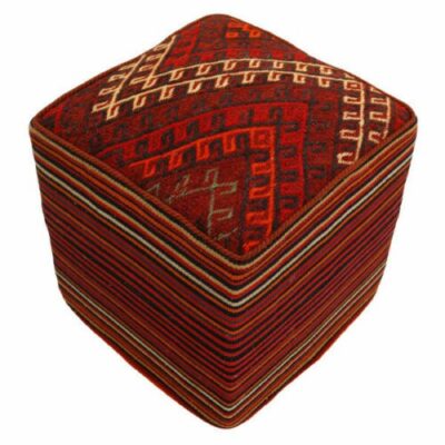 Authentic Persian Kilim Ottoman Pouf - Square Red Kilim