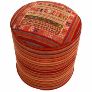 Authentic Persian Kilim Ottoman Pouf – Round Red Kilim G2