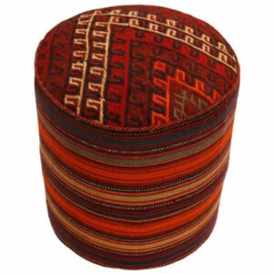 Authentic Persian Kilim Ottoman Pouf – Round Red Kilim H105