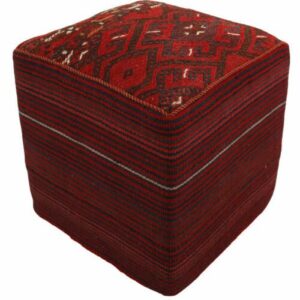 Authentic Persian Kilim Ottoman Pouf – Square Red Kilim H100