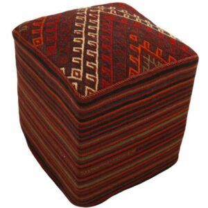 Authentic Persian Kilim Ottoman Pouf – Square Red Kilim H101