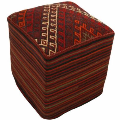 Authentic Persian Kilim Ottoman Pouf - Square Red Kilim H101