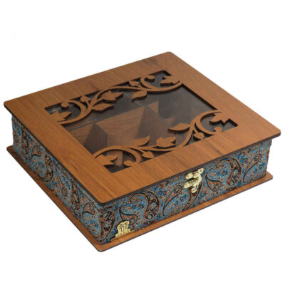 Wooden Tea Box & Snack Organizer Chest – Termeh Motif LB54