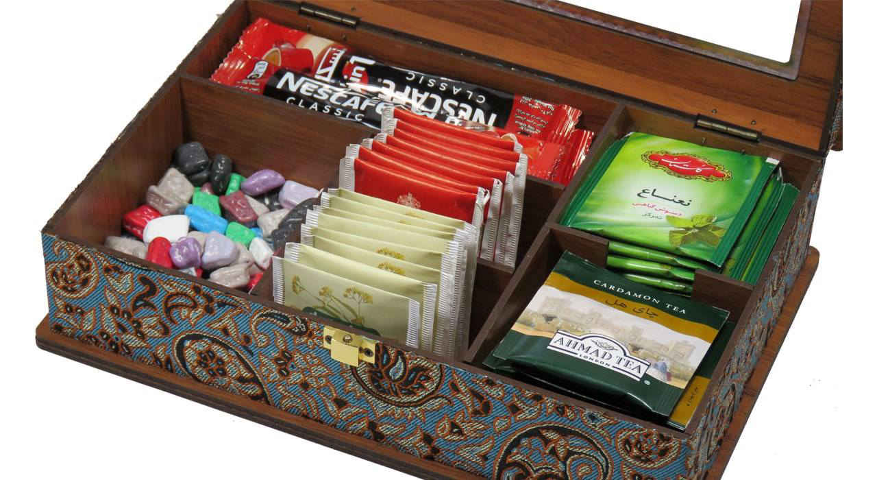 Decorative Wooden Tea Organizer Chest – Termeh Pattern LBL55
