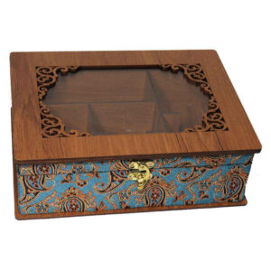 Decorative Wooden Tea Organizer Chest – Termeh Pattern LBL55