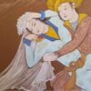 Original Persian Safavid Art Painting: Watercolor and Gouache on Cardboard - Layla and Majnun