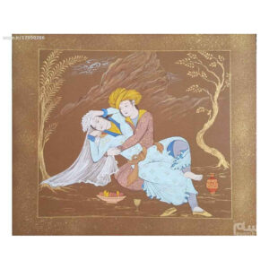 Original Persian Safavid Art Painting: Watercolor and Gouache on Cardboard – Layla and Majnun