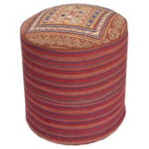 Authentic Persian Kilim Ottoman Pouf – Round Red Tribal AP405