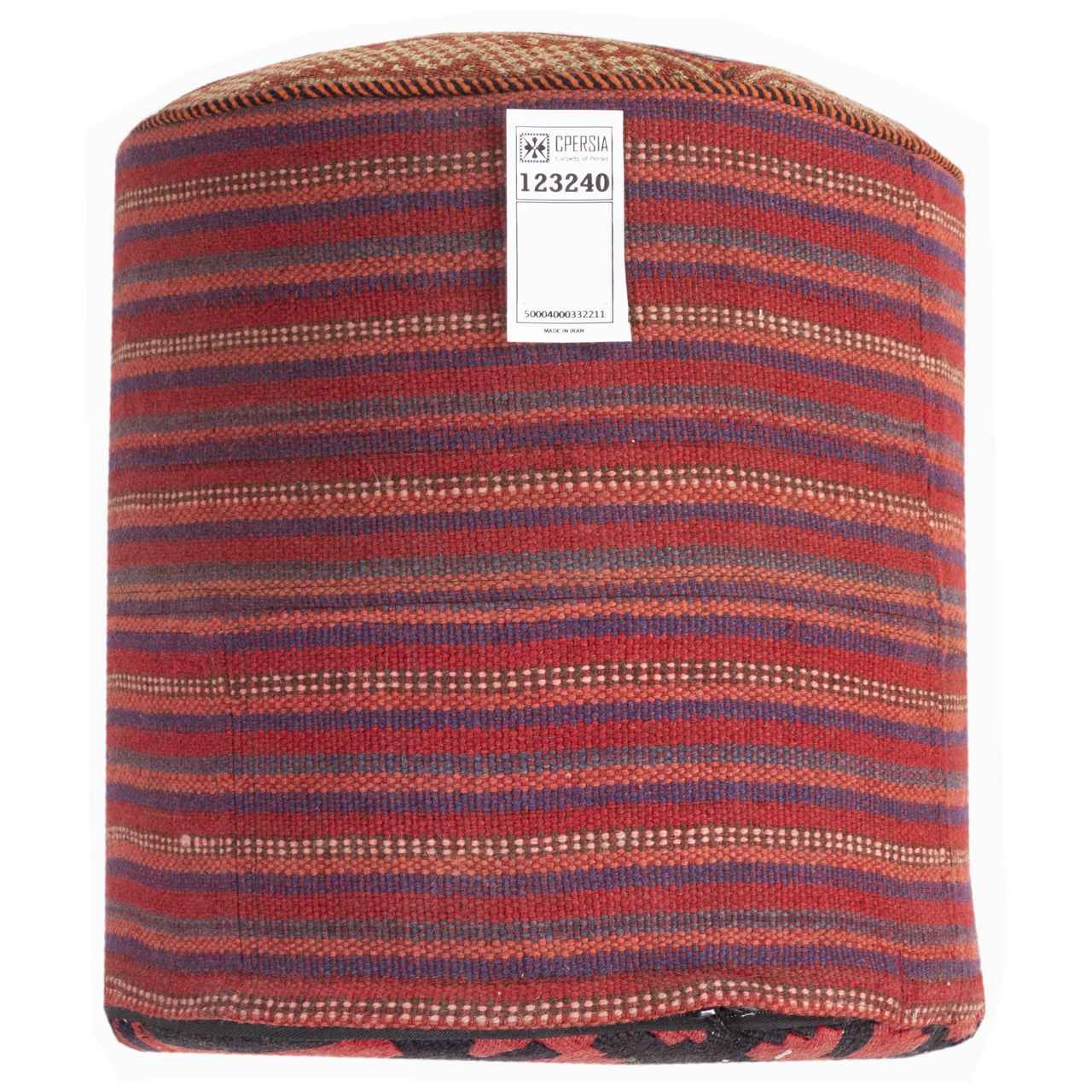 Authentic Persian Kilim Ottoman Pouf – Round Red Tribal AP405
