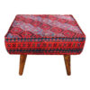 Traditional Red Persian Footstool with Wooden Legs and Velvet Fabric MO2