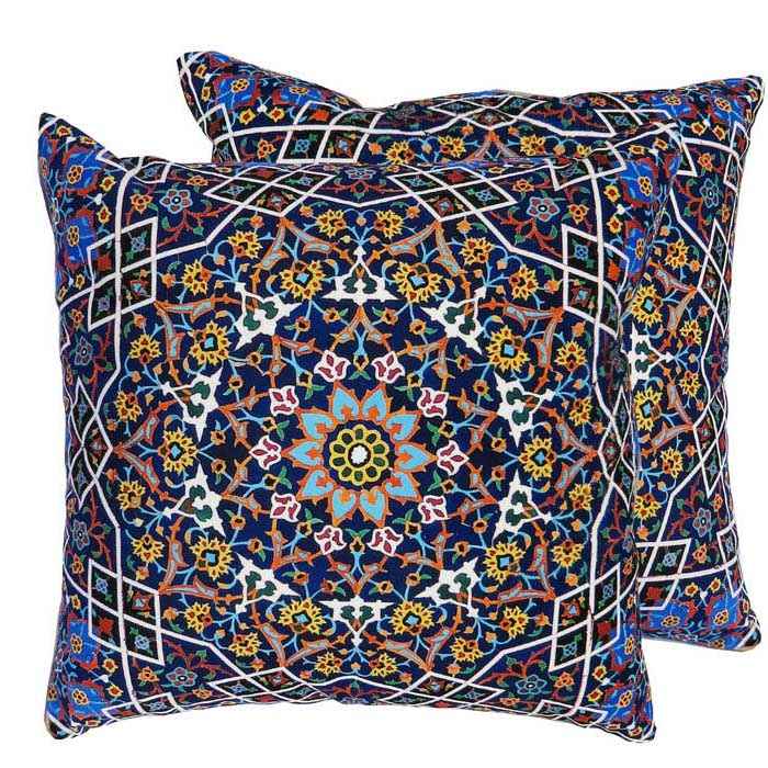 Eclectic Velvet Footstool & Cushions Set Inspired by Persian Art