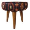 Traditional Red Persian Footstool with Wooden Legs and Velvet Fabric Art