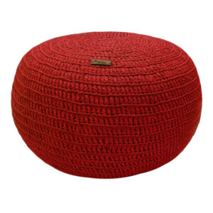 Modern Round Knitted Pouf – Vibrant Red Cotton