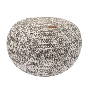 Modern Round Knitted Pouf – Minimalist Gray Cotton