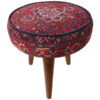 Traditional Red Persian Footstool with Wooden Legs and Velvet Fabric Art