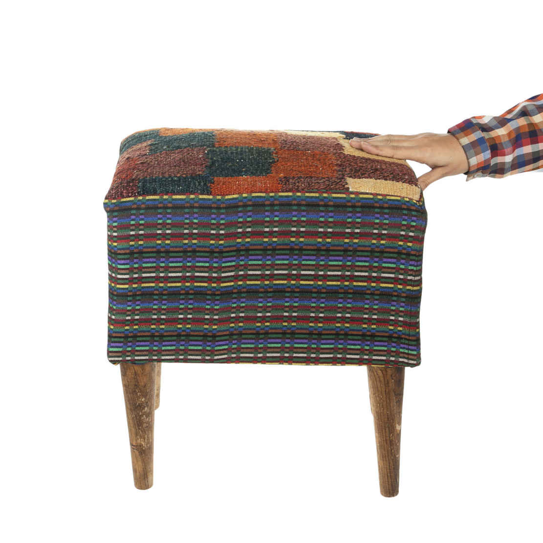Authentic Persian Kilim Footstool – Rectangular Traditional 98001