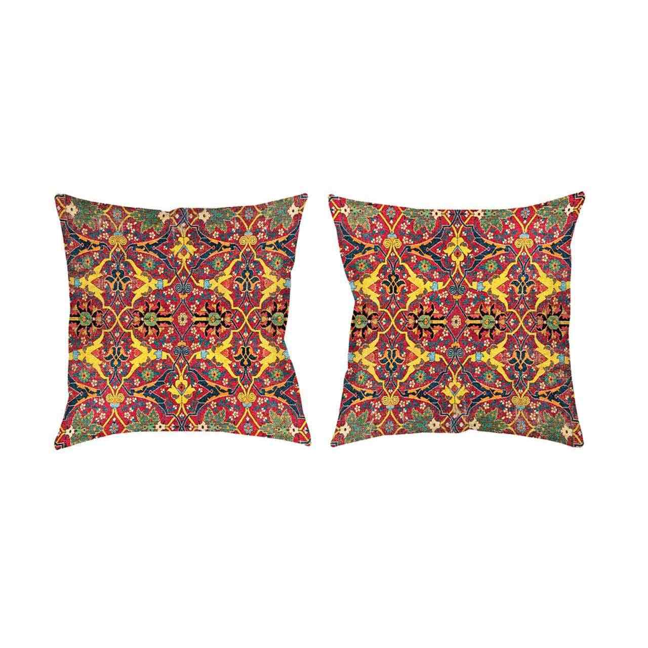 Traditional Velvet Footstool & Cushions Set Inspired by Persian Art