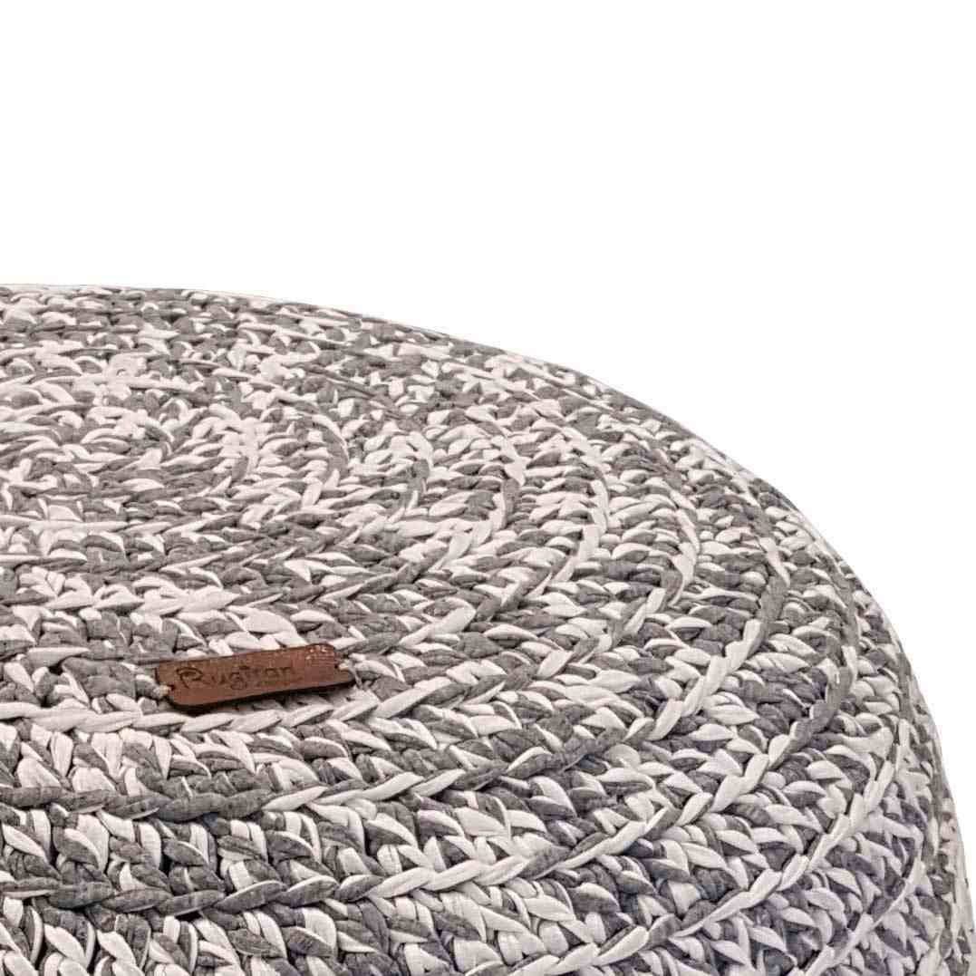 Modern Round Knitted Pouf – Minimalist Gray Cotton