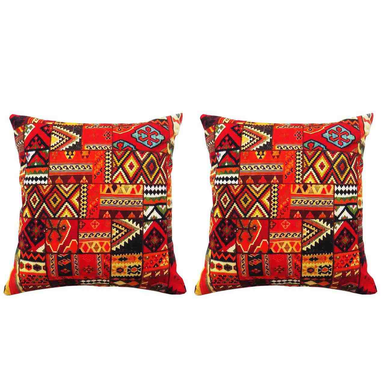 Traditional Velvet Footstool & Cushions Set Inspired by Persian Art