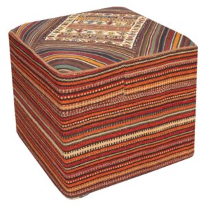 Authentic Persian Kilim Ottoman Pouf – Round Red Tribal AP406