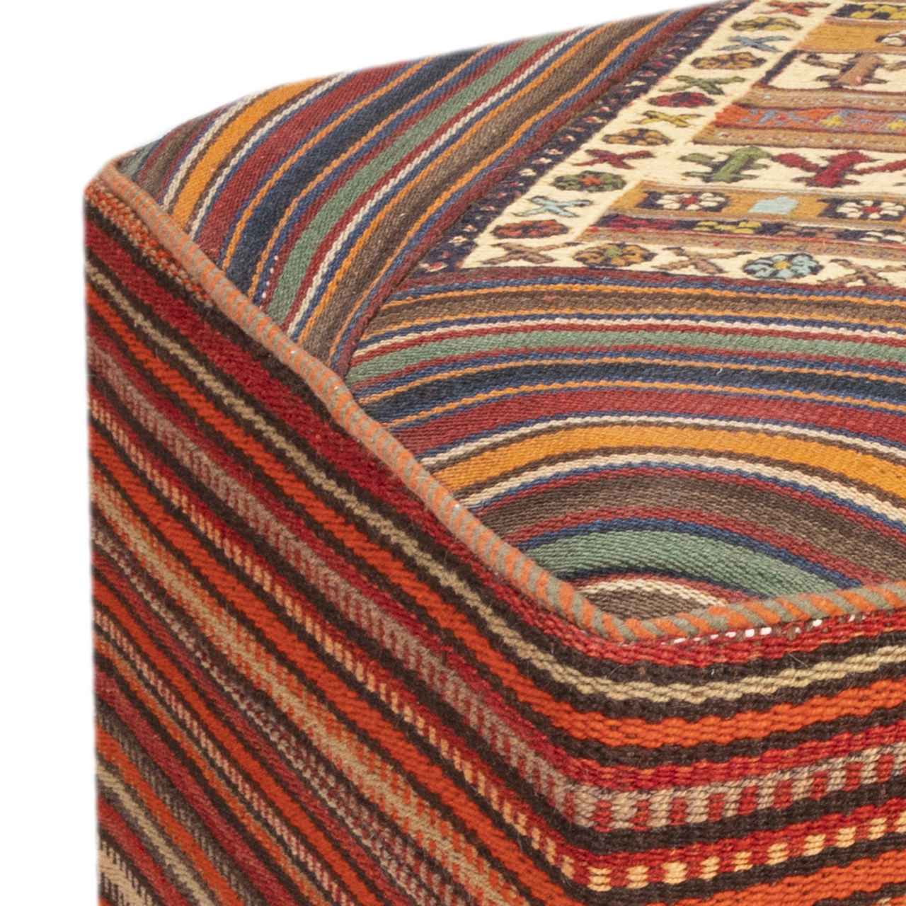 Authentic Persian Kilim Ottoman Pouf – Round Red Tribal AP406