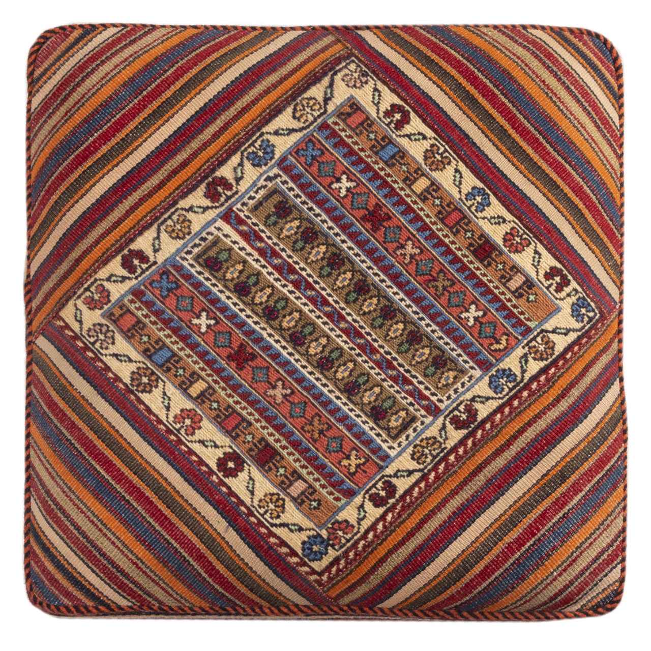 Authentic Persian Kilim Ottoman Pouf – Square Red Tribal AP