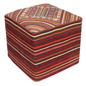 Authentic Persian Kilim Ottoman Pouf – Square Red Tribal AP