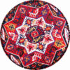 Traditional Red Persian Footstool with Wooden Legs and Velvet Fabric Round Kl