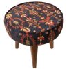 Traditional Red Persian Footstool with Wooden Legs and Velvet Fabric Art