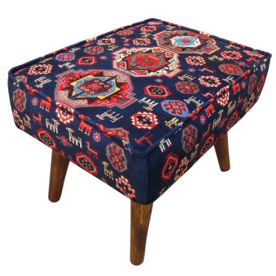 Traditional Persian Footstool with Wooden Legs and Velvet Fabric MO4