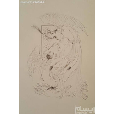 Original Persian Miniature Art Painting: Watercolor - Angel and Demon