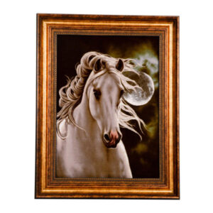 Hand-Knotted Persian Pictorial Rug – Tabriz White Horse Majesty