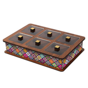 Kheshti Tile Motif Wooden Tea Organizer Chest – Persian Style