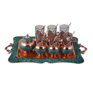 Handcrafted Persian Copper Tea & Coffee Set – Inlaid Turquoise