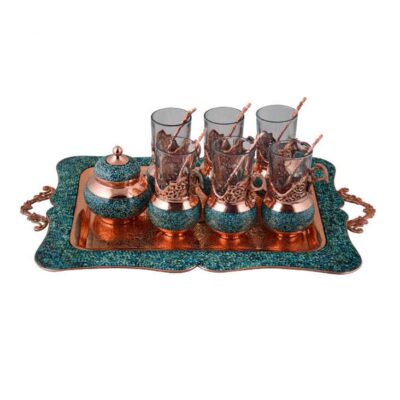 Handcrafted Persian Copper Tea & Coffee Set - Inlaid Turquoise