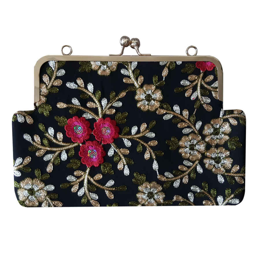 Embroidered Clutch Handbag with Floral Pattern – Tabasom