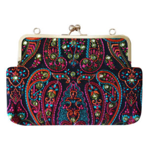 Embroidered Clutch Handbag with Paisley Pattern