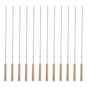 Set of Twelve Steel Skewers with Wooden Handle for Kebab and Grilling