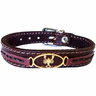 Persian Genuine Leather Bracelet with Aban Zodiac Symbol – Persian Zodiac Jewelry