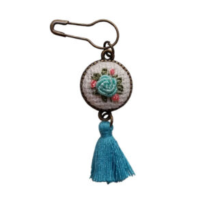 Embroidered Brooch Pin – Blue Flower Design