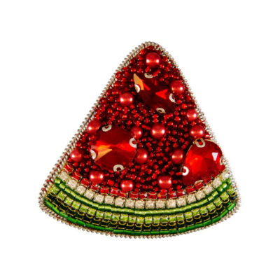 Watermelon Polyester Beaded Brooch – Handmade Artisan Nature Design