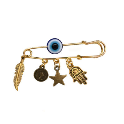 Evil Eye Metal Safety Pin Brooch – Classic Amulet Design
