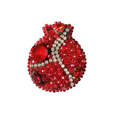 Pomegranate Fabric Beaded Brooch – Handmade Artisan Nature Design