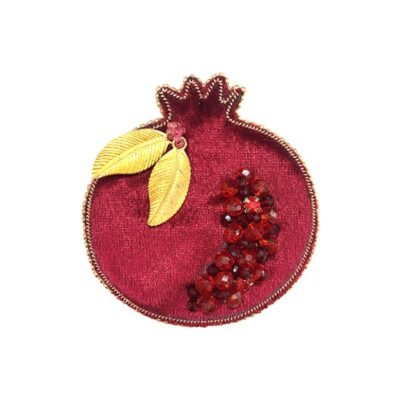 Yalda Pomegranate Fabric Beaded Brooch – Handmade Artisan Design