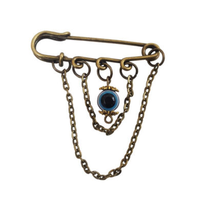 Blue Evil Eye Metal Safety Pin Brooch – Minimalist Amulet Design