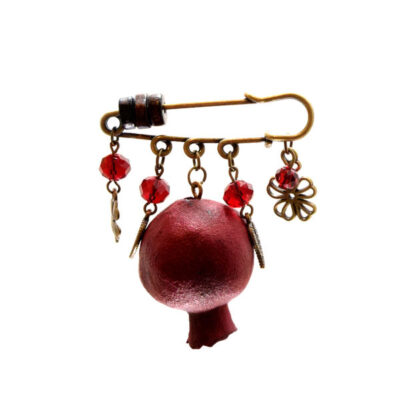 Pomegranate Metal Safety Pin Brooch – Minimalist Nature Design