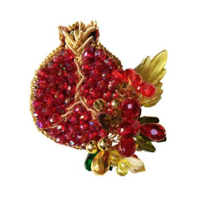 Pomegranate Fabric Beaded Brooch – Handmade Artisan Nature Design