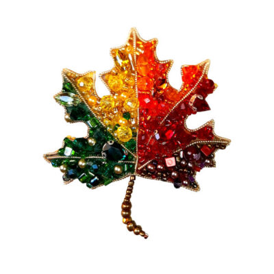 Paizz Leaf Fabric Beaded Brooch – Handmade Artisan Nature Design