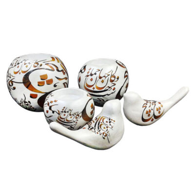 Persian Pottery Tealight Candle Holder, Calligraphy Design, Minimalist Traditional Décor